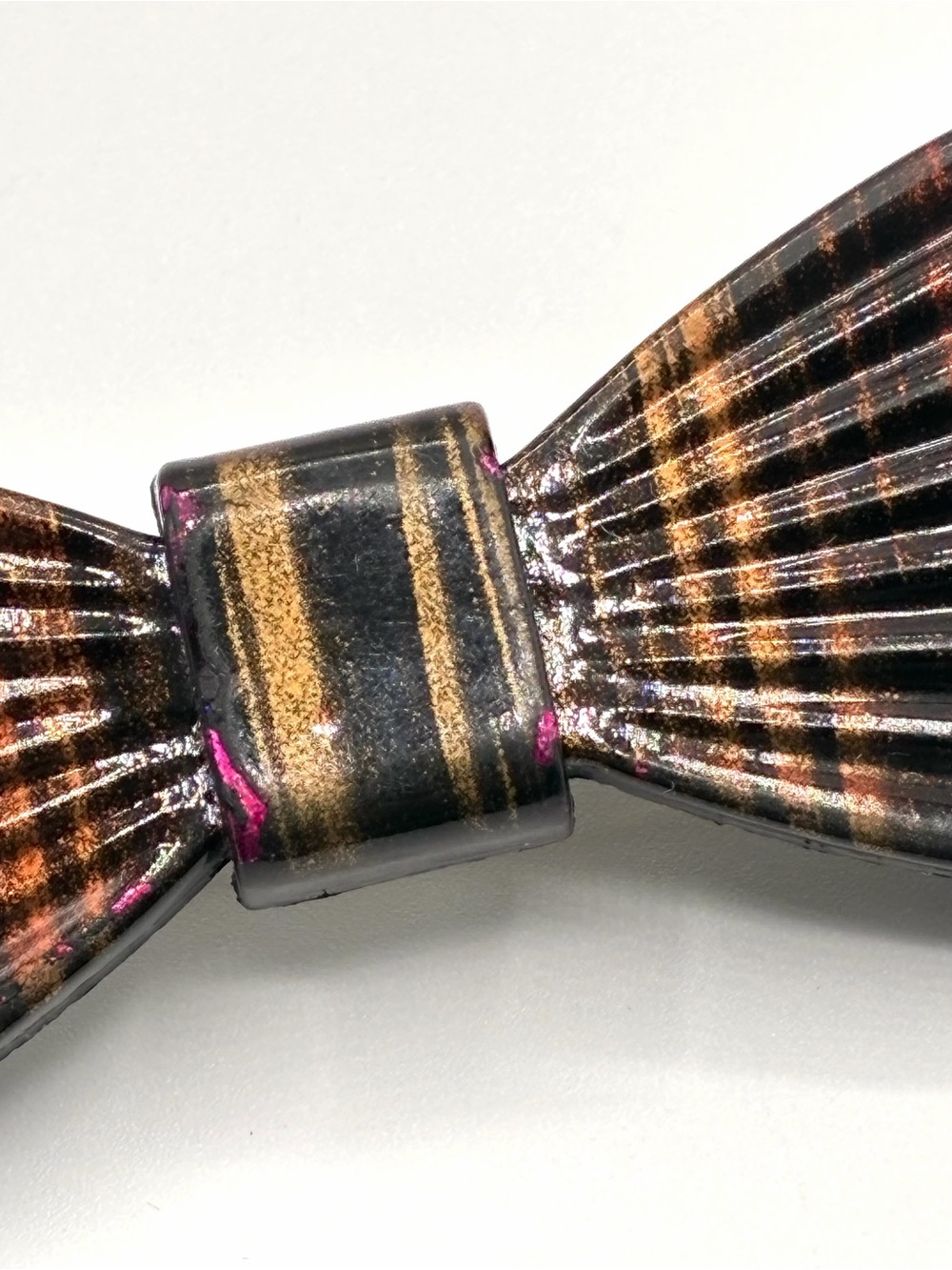 Vintage Taiwan Bow Barrette Hair Clip Retro Black Gold Tone Ribbed Bow - Picture 3 of 10